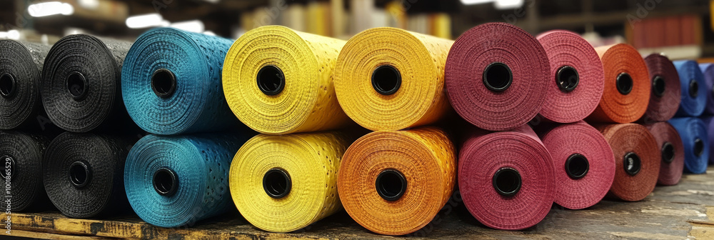 Rolls of colorful fabric in various shades. Rolls of colorful fabric in various shades.
