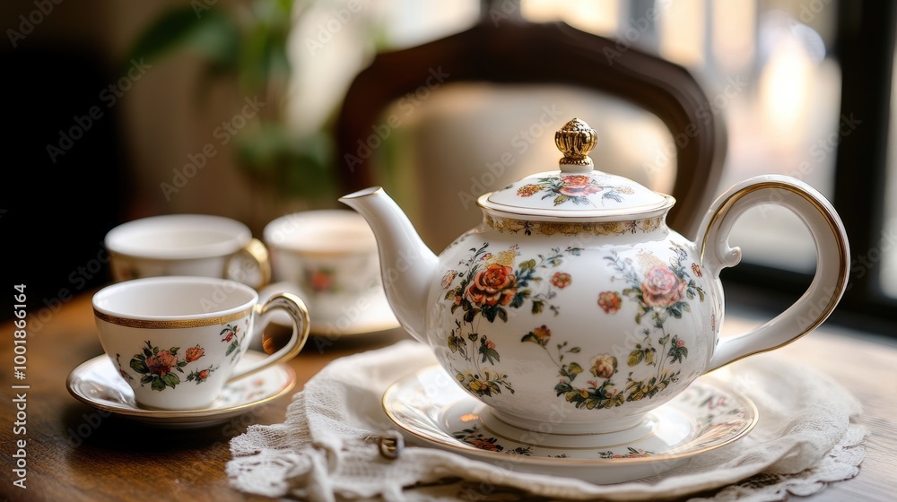 Fototapeta premium Elegant 19th Century Porcelain Tea Set Display
