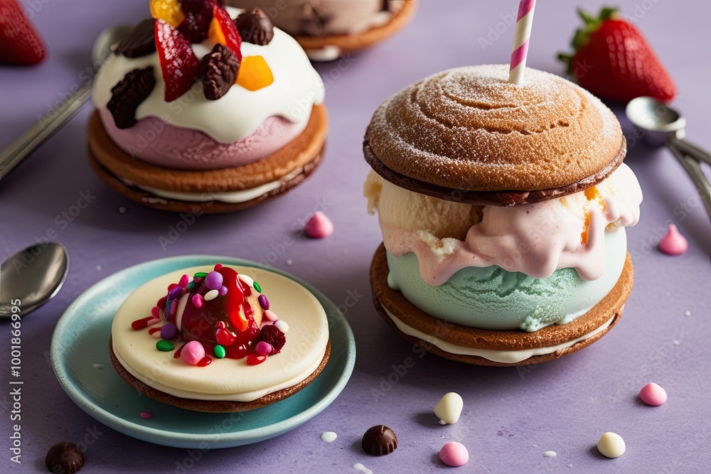 Whimsical Ice Cream Sandwiches with Fluffy Fillings and Irresistible Toppings