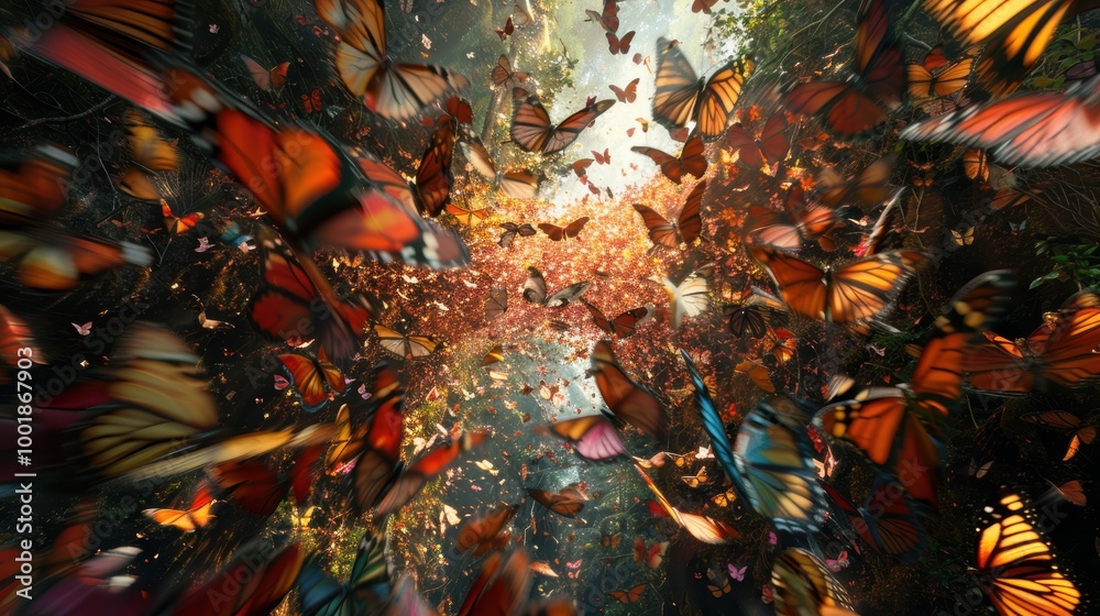 Majestic Migration of Butterflies in Dense Forest Majestic Migration of Butterflies in Dense Forest