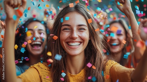 Joyful Celebration with Colorful Confetti in the Air