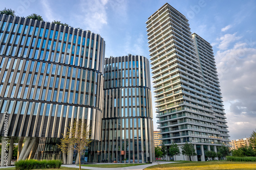 Photography Prague, Czech Republic - July 19, 2024: Morning views of modern office towers an