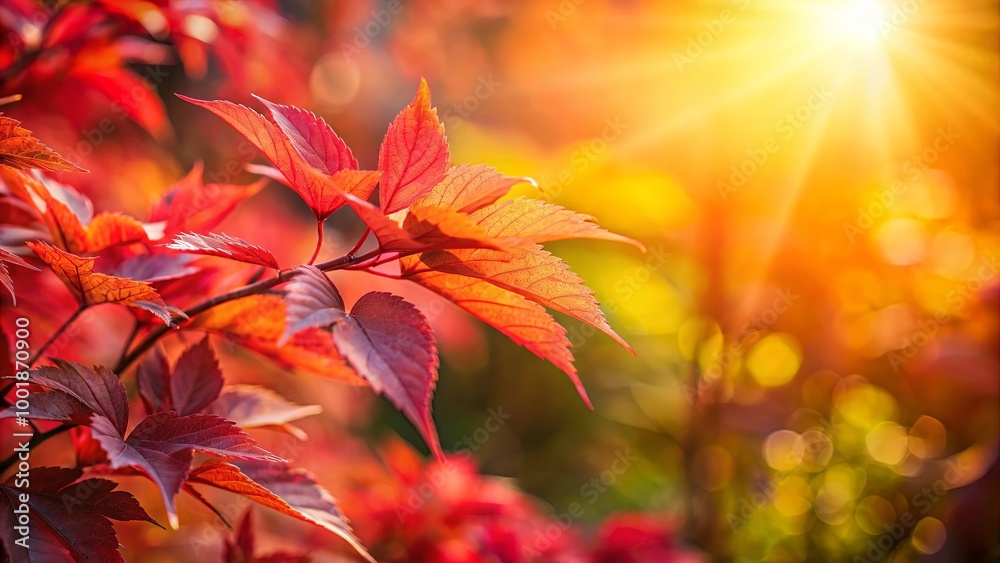 A close-up view of vibrant red leaves bathed in the warm glow of the setting sun, showcasing the beauty of autumn foliage. A close-up view of vibrant red leaves bathed in the warm glow of the setting sun, showcasing the beauty of autumn foliage.
