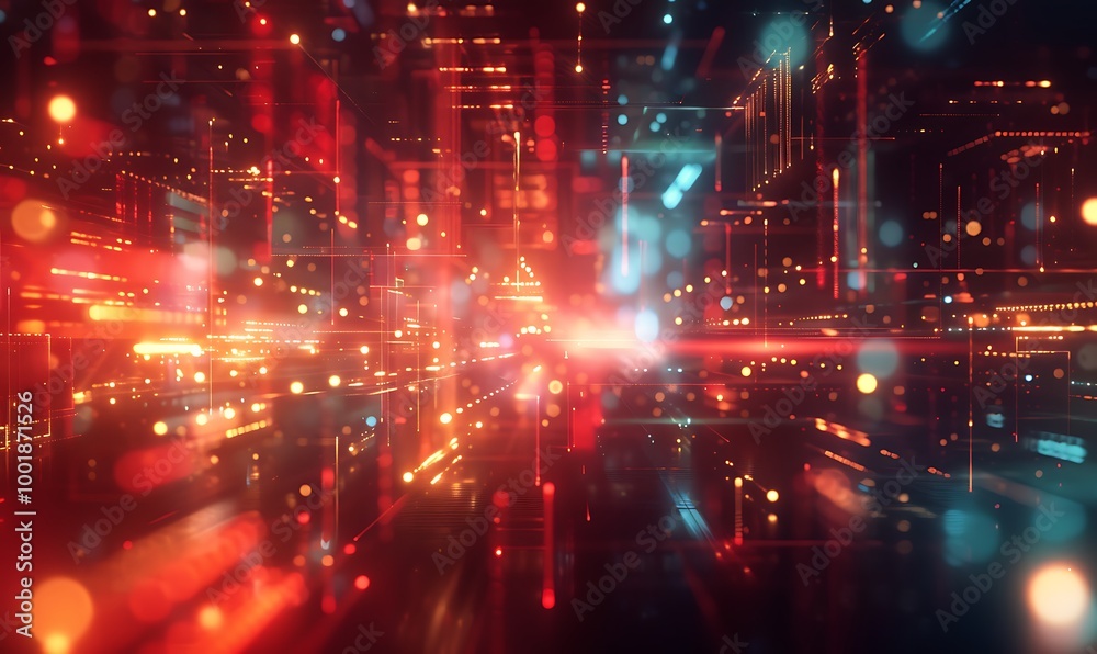 Futuristic Emergency with Glowing Symbols and Chaotic Network of Activity