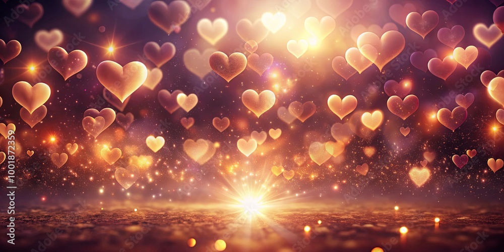 A Romantic Background with Golden Hearts and Glittering Lights A Romantic Background with Golden Hearts and Glittering Lights