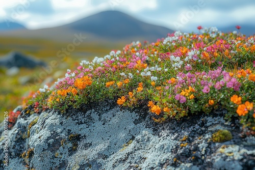 Vibrant Flowers Blooming on Rocky Terrain in Nature