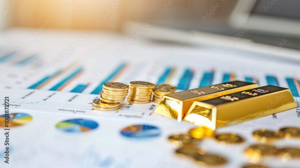 Gold Bullion and Coins on Financial Documents