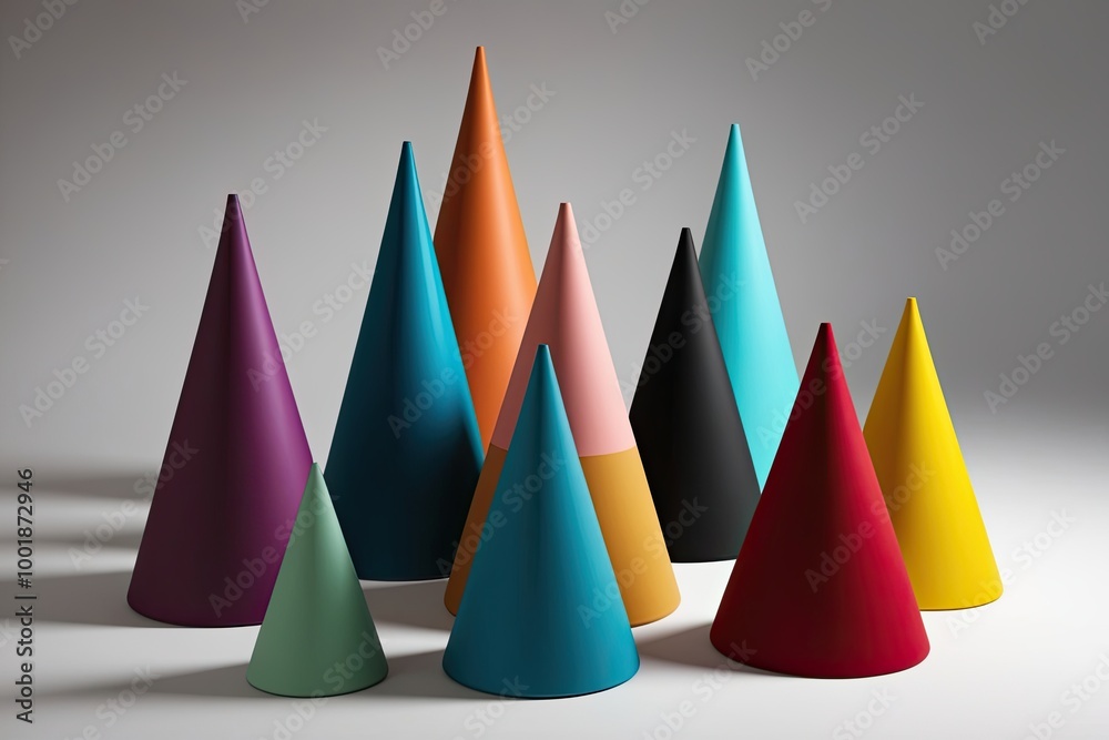 Eclectic 3D Art of Stylized Geometric Cones in Unique Colors Eclectic 3D Art of Stylized Geometric Cones in Unique Colors