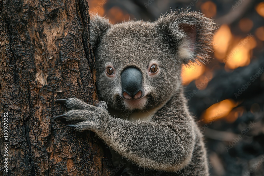 Obraz premium Koala Clinging to Tree in a Natural Habitat