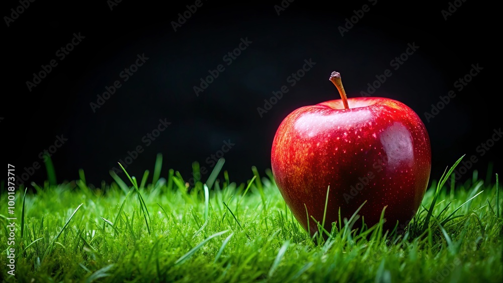 A vibrant red apple rests in a bed of lush green grass, a simple yet striking image of nature's bounty. A vibrant red apple rests in a bed of lush green grass, a simple yet striking image of nature's bounty.