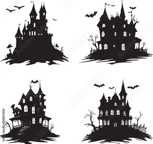 Silhouette of a haunted house, halloween castle vector