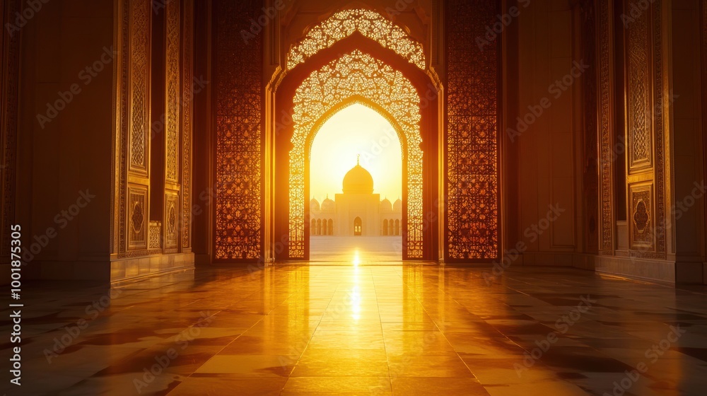 Fototapeta premium Golden Gates of an Ancient Palace at Sunrise