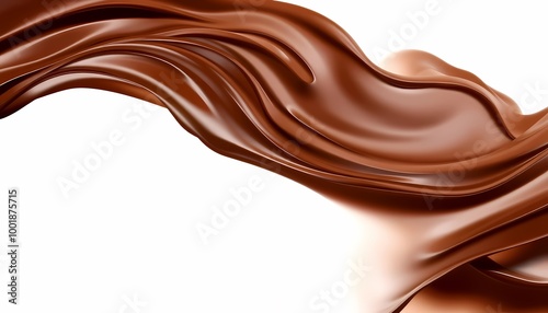 Luxurious Chocolate Wave with Smooth Reflections and Intricate Textures on Clear Background