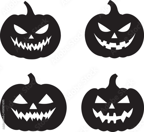 Silhouette of a pumpkin with a carved face, set of halloween pumpkins