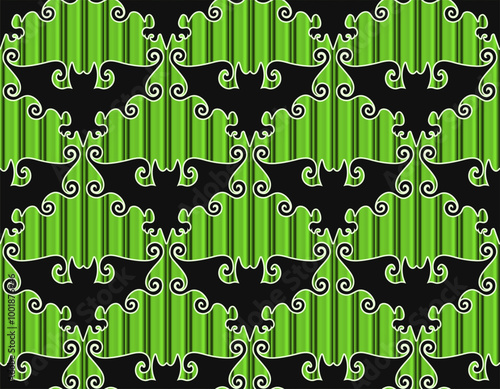 
Gothic Halloween Bats green textured Vector Pattern. Vintage Gothic style swirls bats and bold striped 3D neon green background.