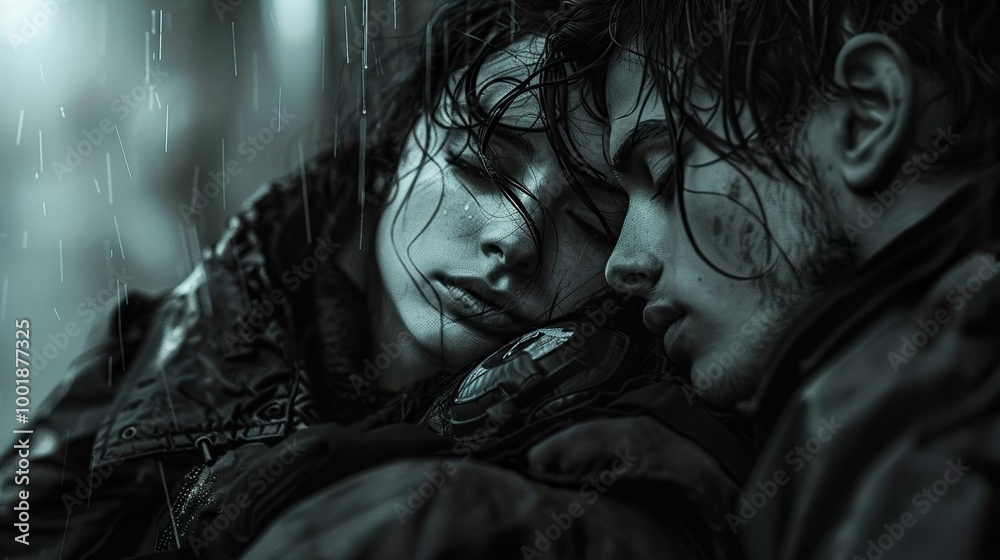 Couple Embracing in the Rain: A Moment of Intimacy and Connection Couple Embracing in the Rain: A Moment of Intimacy and Connection