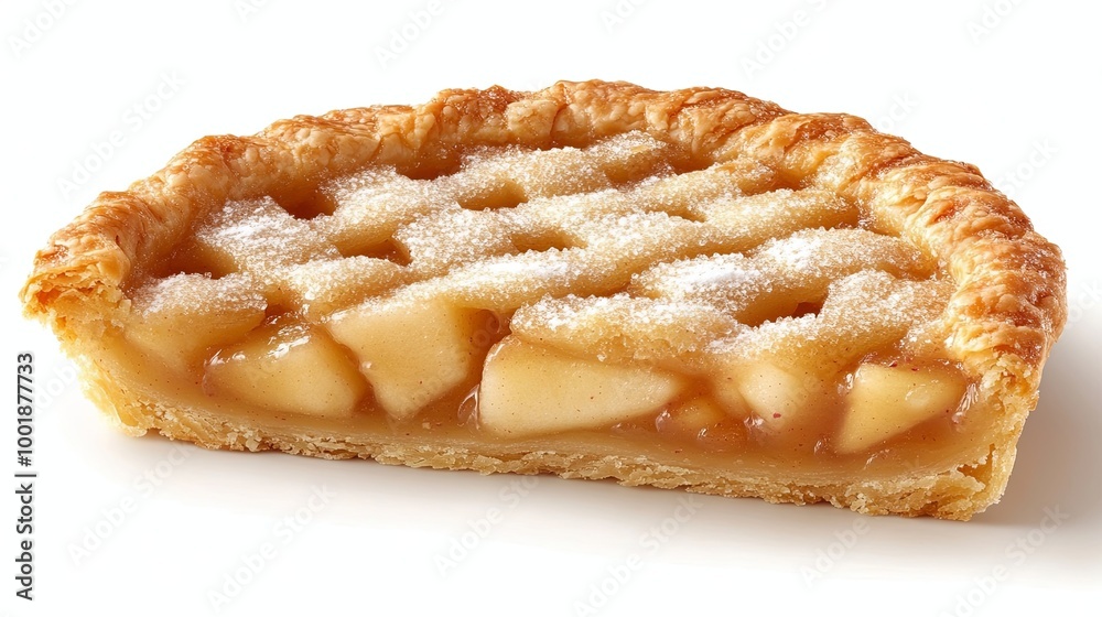 A Single Slice of Apple Pie with a Flaky Crust and a Light Dusting of Powdered Sugar A Single Slice of Apple Pie with a Flaky Crust and a Light Dusting of Powdered Sugar