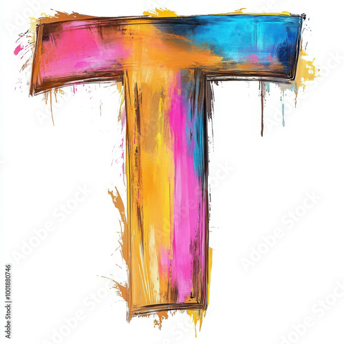 Wallpaper Mural Splattered pastel paint letter T, graffiti style, with a white background Torontodigital.ca