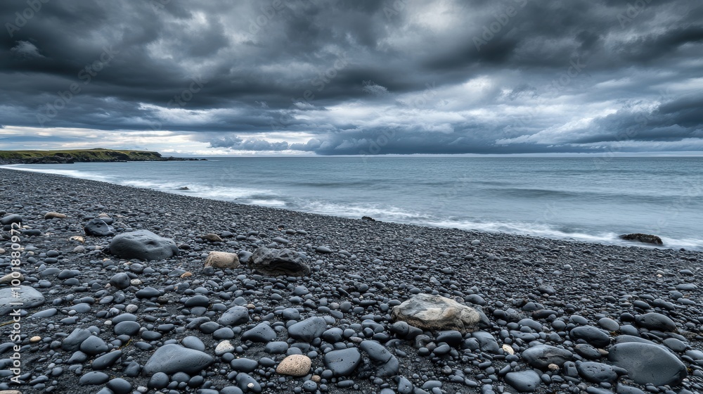 Volcanic Rocks on Black Sand Beach Landscape Volcanic Rocks on Black Sand Beach Landscape
