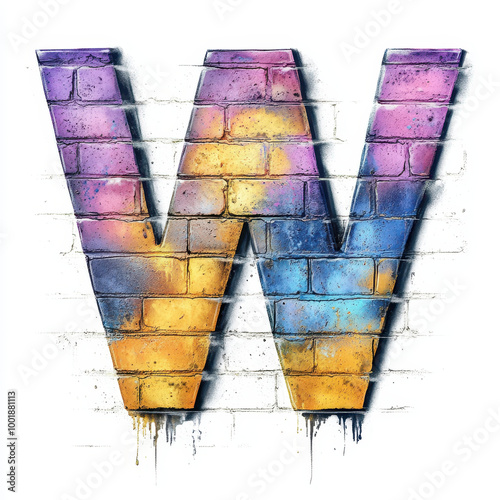 Wallpaper Mural Splattered pastel paint letter W, graffiti style, with a white background Torontodigital.ca