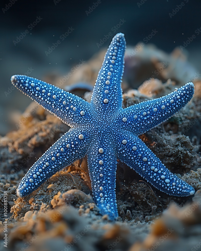 Vibrant Blue Starfish in Underwater Landscape Vibrant Blue Starfish in Underwater Landscape