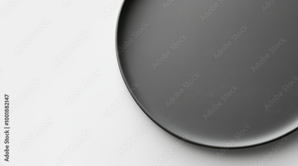 Minimalist black plate on white background Minimalist black plate on white background