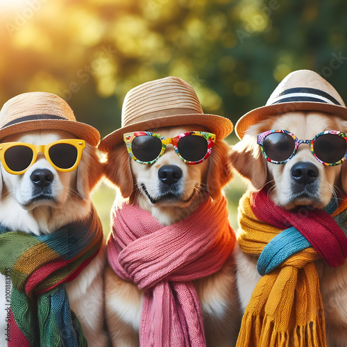 Tree dogs in clothing. bing ai. PNG Transparency Background photo