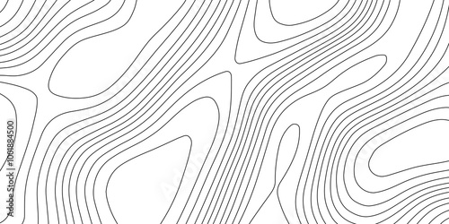 Abstract monochrome image cartography background, abstract black line and white topography map background, lines topographic contour map seamless pattern landscape geodesy geographic mountain relief.