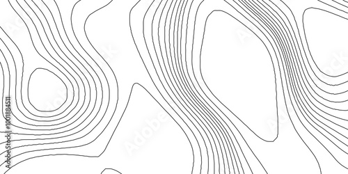 Abstract monochrome image cartography background, abstract black line and white topography map background, lines topographic contour map seamless pattern landscape geodesy geographic mountain relief.