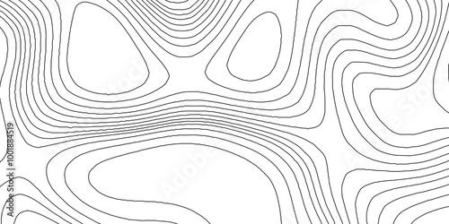 Abstract monochrome image cartography background, abstract black line and white topography map background, lines topographic contour map seamless pattern landscape geodesy geographic mountain relief.
