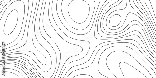 Abstract monochrome image cartography background, abstract black line and white topography map background, lines topographic contour map seamless pattern landscape geodesy geographic mountain relief.