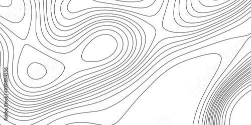 Abstract monochrome image cartography background, abstract black line and white topography map background, lines topographic contour map seamless pattern landscape geodesy geographic mountain relief.