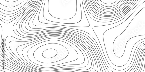 Abstract monochrome image cartography background, abstract black line and white topography map background, lines topographic contour map seamless pattern landscape geodesy geographic mountain relief.