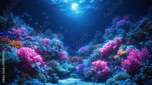 Vibrant Coral Reef Under Moonlight