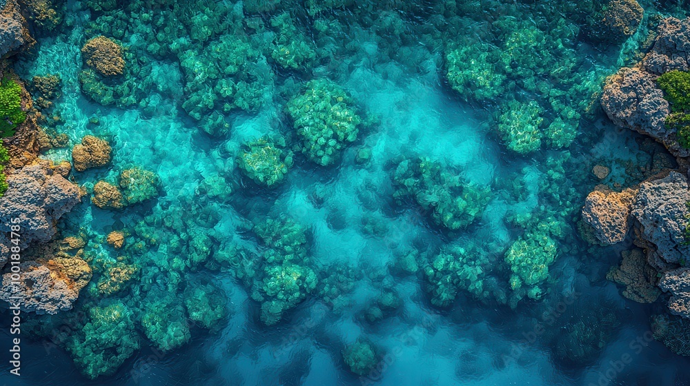 Serene Aerial View of Clear Turquoise Ocean Water Serene Aerial View of Clear Turquoise Ocean Water