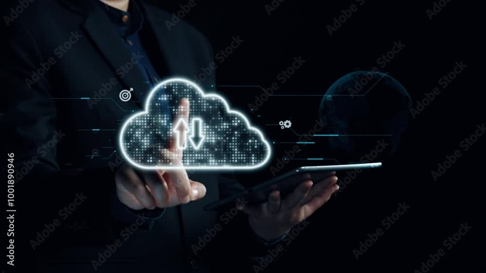 Business person discover the future of cloud computing with latest insights and elevate business by integrating cloud computing technology. Embrace the cloud era with innovative computing UUID Business person discover the future of cloud computing with latest insights and elevate business by integrating cloud computing technology. Embrace the cloud era with innovative computing UUID