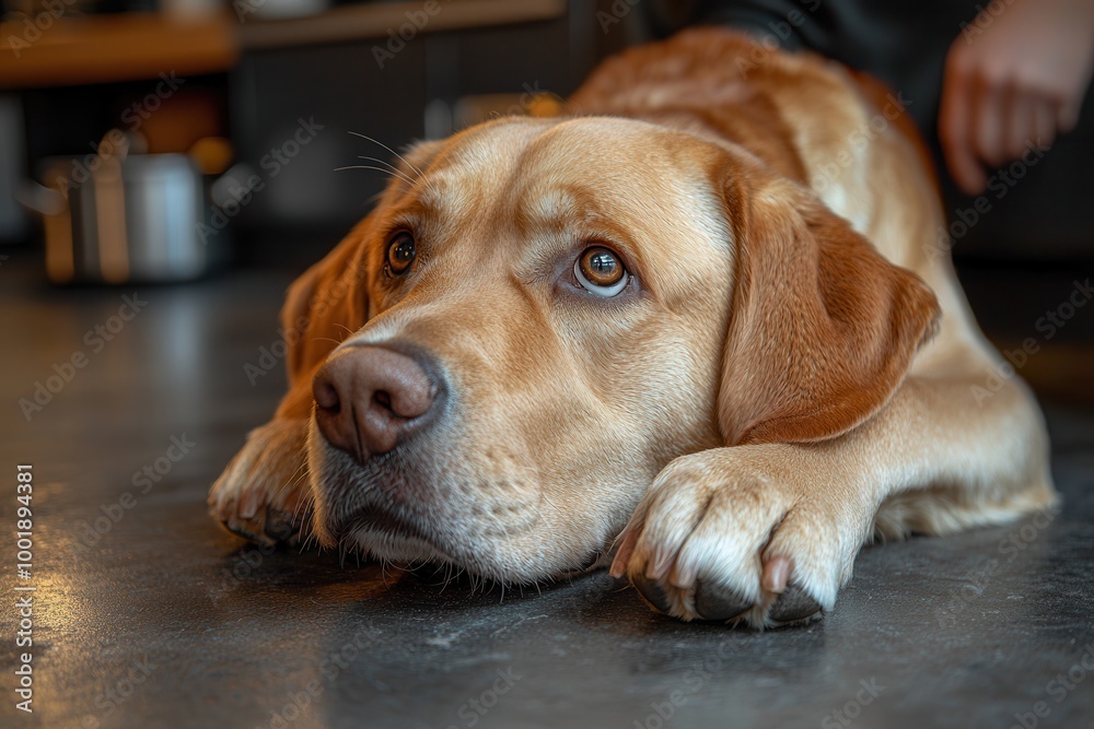 Relaxed Dog with Soft Eyes in Cozy Home Setting Relaxed Dog with Soft Eyes in Cozy Home Setting