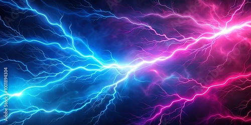 Wallpaper Mural A vibrant and electric spectacle of blue and pink lightning streaks across a stormy sky Torontodigital.ca