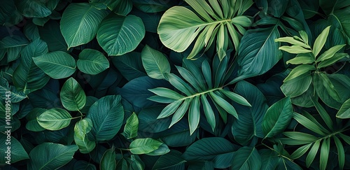 Wallpaper Mural Lush green foliage pattern with various tropical leaves, perfect for wallpaper or design projects. Torontodigital.ca