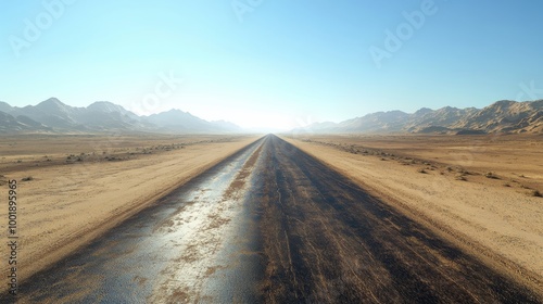 A long, lonely road cutting through a vast