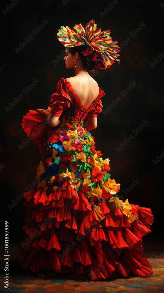 Fototapeta premium Elegant woman in a vibrant traditional dress, showcasing cultural heritage.