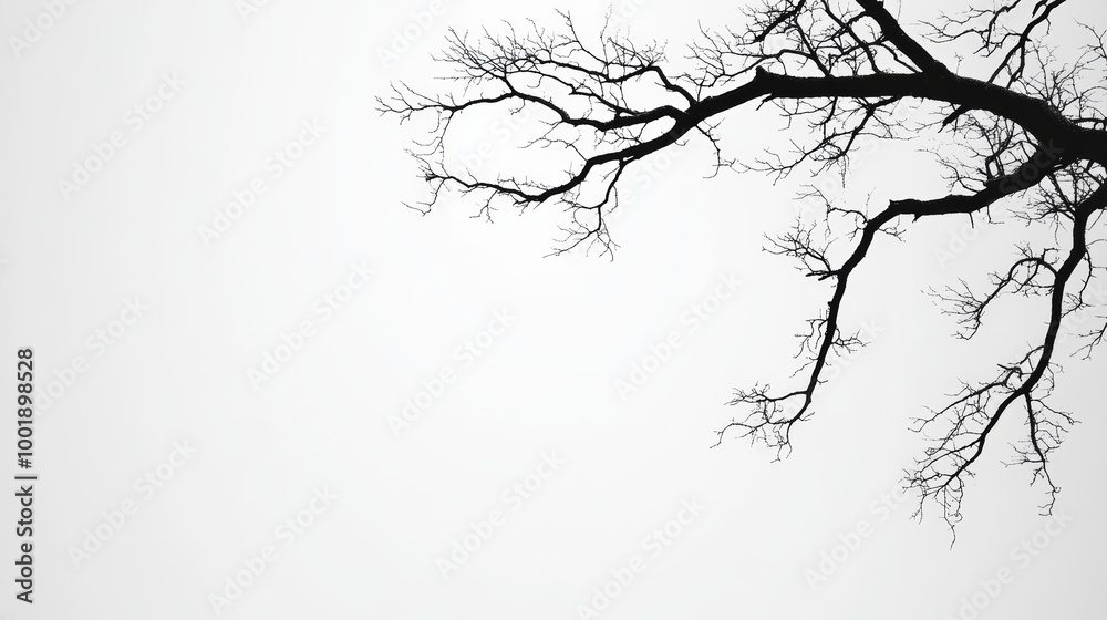 Fototapeta premium Barren tree branch against grey sky, minimalism