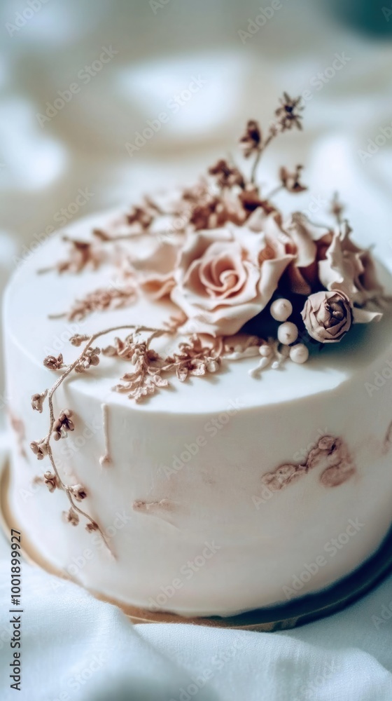 Elegant Wedding Cake with Delicate Floral Decorations Elegant Wedding Cake with Delicate Floral Decorations