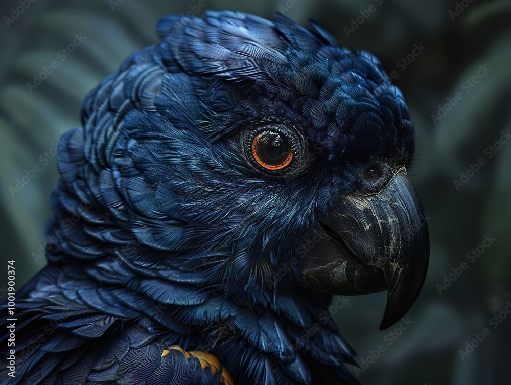 Fototapeta premium Close Up of a Black Parrot with Orange Eye