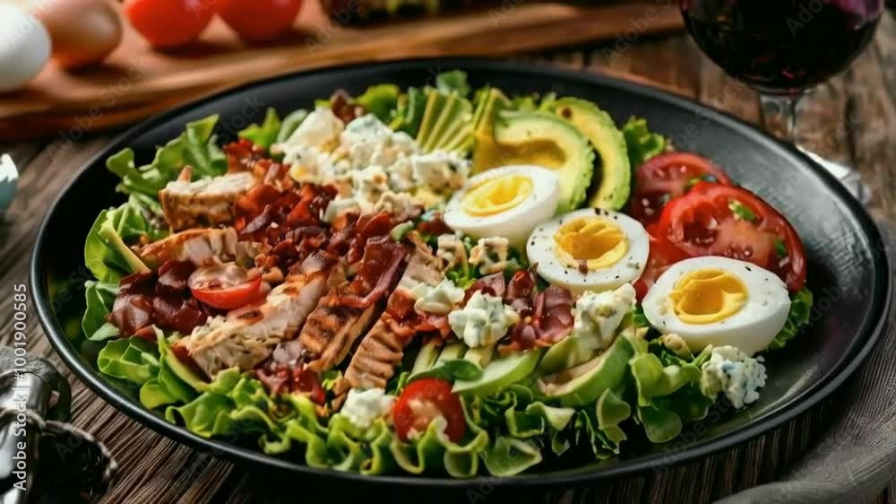 Grilled Chicken, Bacon, Avocado, and Cheese Salad with Hard-Boiled Eggs and Tomatoes Grilled Chicken, Bacon, Avocado, and Cheese Salad with Hard-Boiled Eggs and Tomatoes