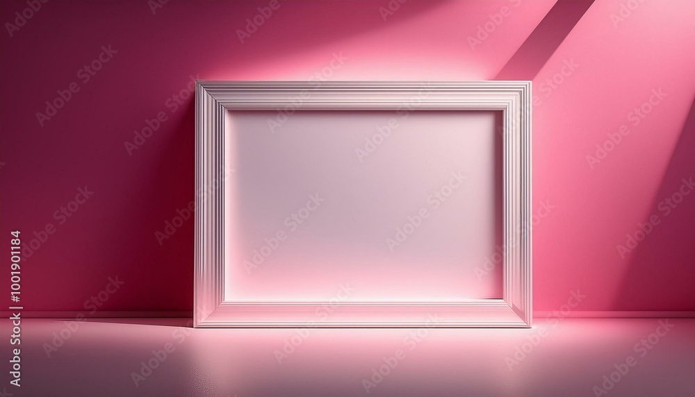 White empty frame in pink solid color studio scene white lights. White empty frame in pink solid color studio scene white lights.