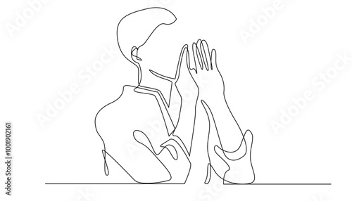 continuous line drawing of whispering man.man with whispering gesture pose.one line vector.isolated white background