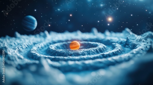 A surreal, celestial labyrinth, formed by stars and planets, challenges the perception of reality, leading the viewer on a journey through the illusions of the universe. photo