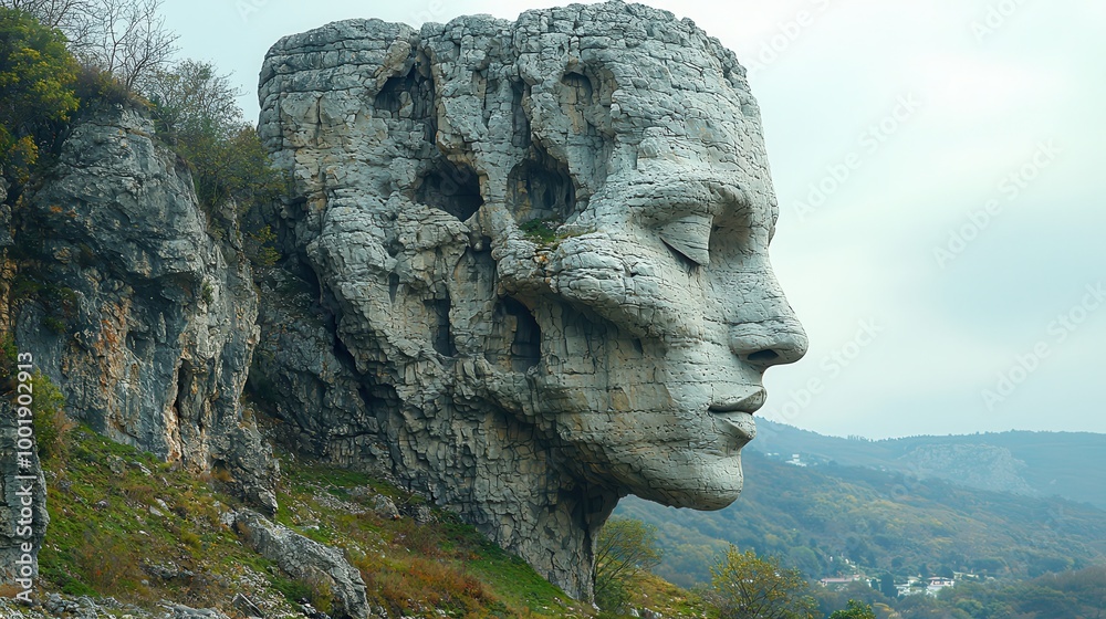 Obraz premium Majestic Cliff Sculpture of Human Face in Nature