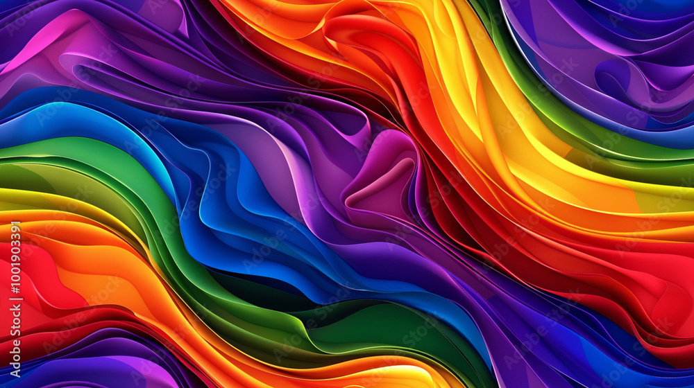 Fototapeta premium Waves, ruffles and bubbles, lgbt, lgbtqia colors of the rainbow. Seamless pattern 